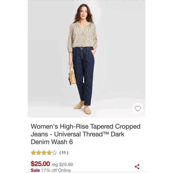 Universal Thread™ High-Rise Tapered Cropped Jeans-6 - Picture 1 of 7